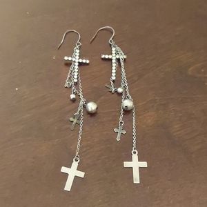 Diamond cross multi-layer earrings